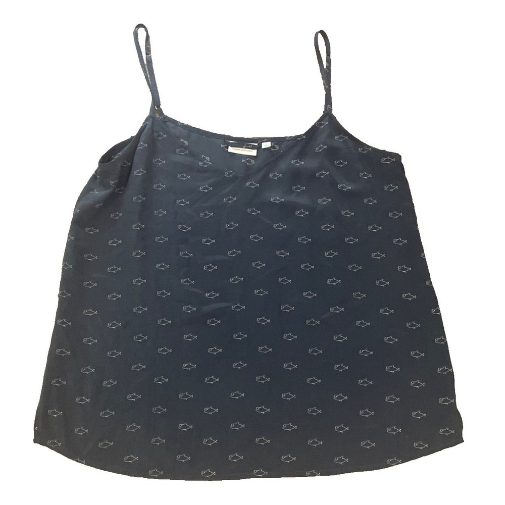 AG Adriano Goldschmied Womens Silk Shark Print Cami Tank Top Navy Blue Small